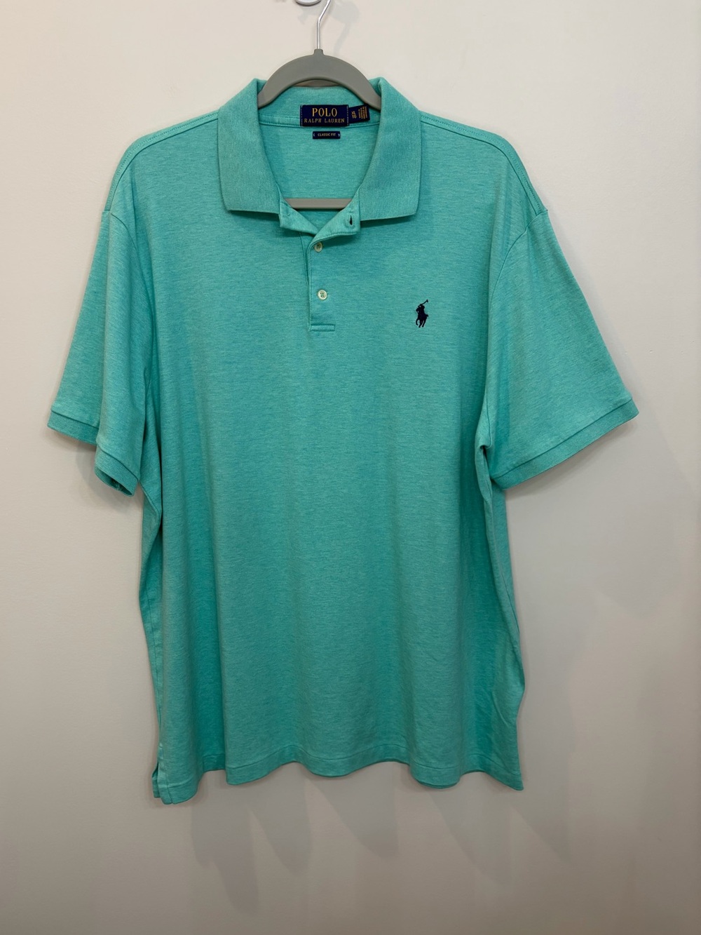 POLO RALPH LAUREN Classic Fit Blue-Green Interlock Cotton Polo Shirt sz XL